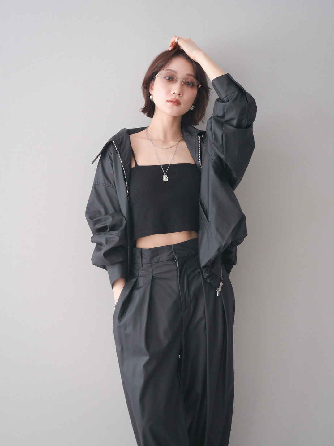 [予約]ウォッシャブルフェイクレザーバルーンジャケット/black