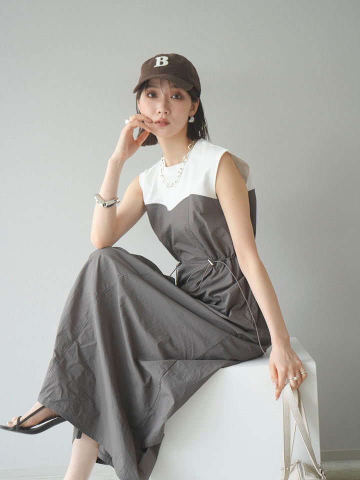 [予約]カットドッキングナイロンワンピース/モカ