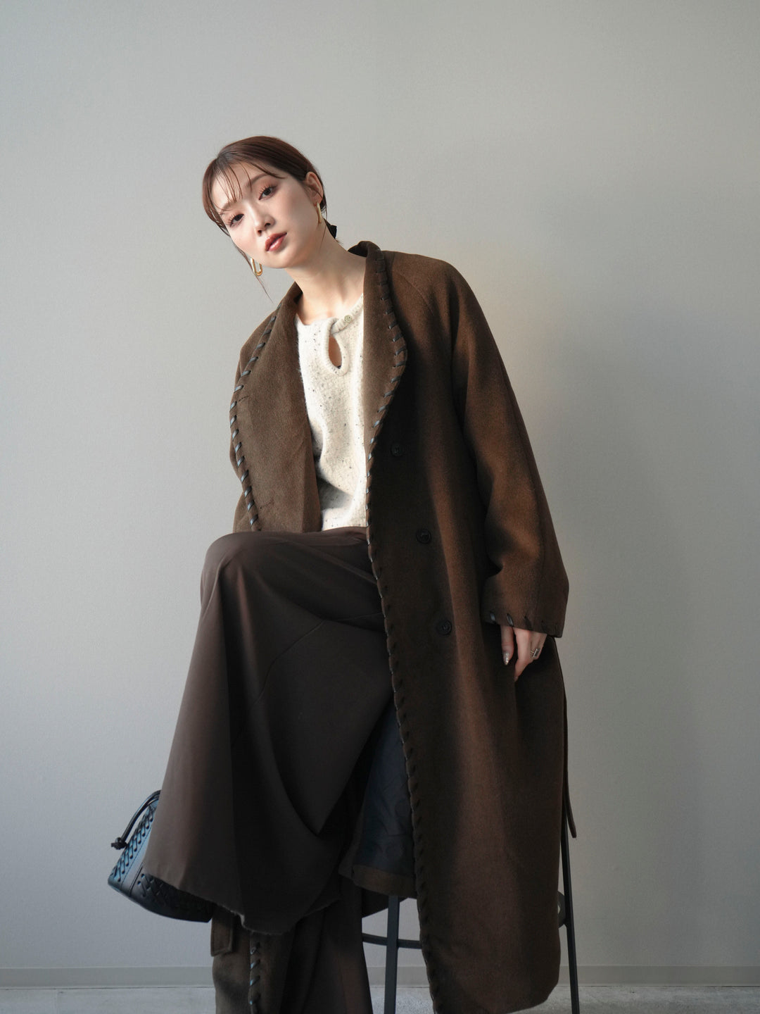 [予約]ハンドステッチ裏中綿ロングコート/brown