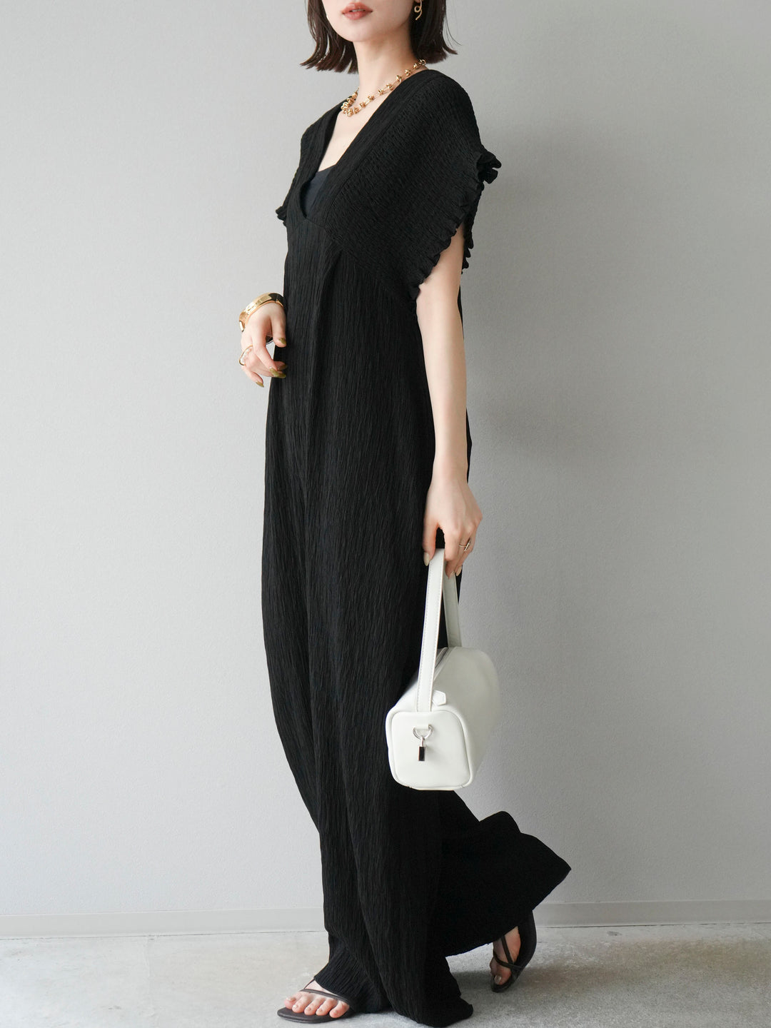 [SET]楊柳シャーリングサロペット+楊柳シャーリングサロペット(2set)