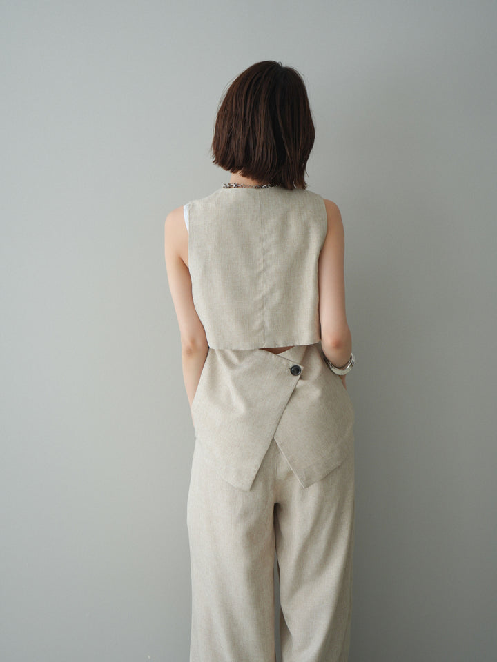 [SET]リネンライクバックオープンジレ+リネンライクタックワイドパンツ(2set)