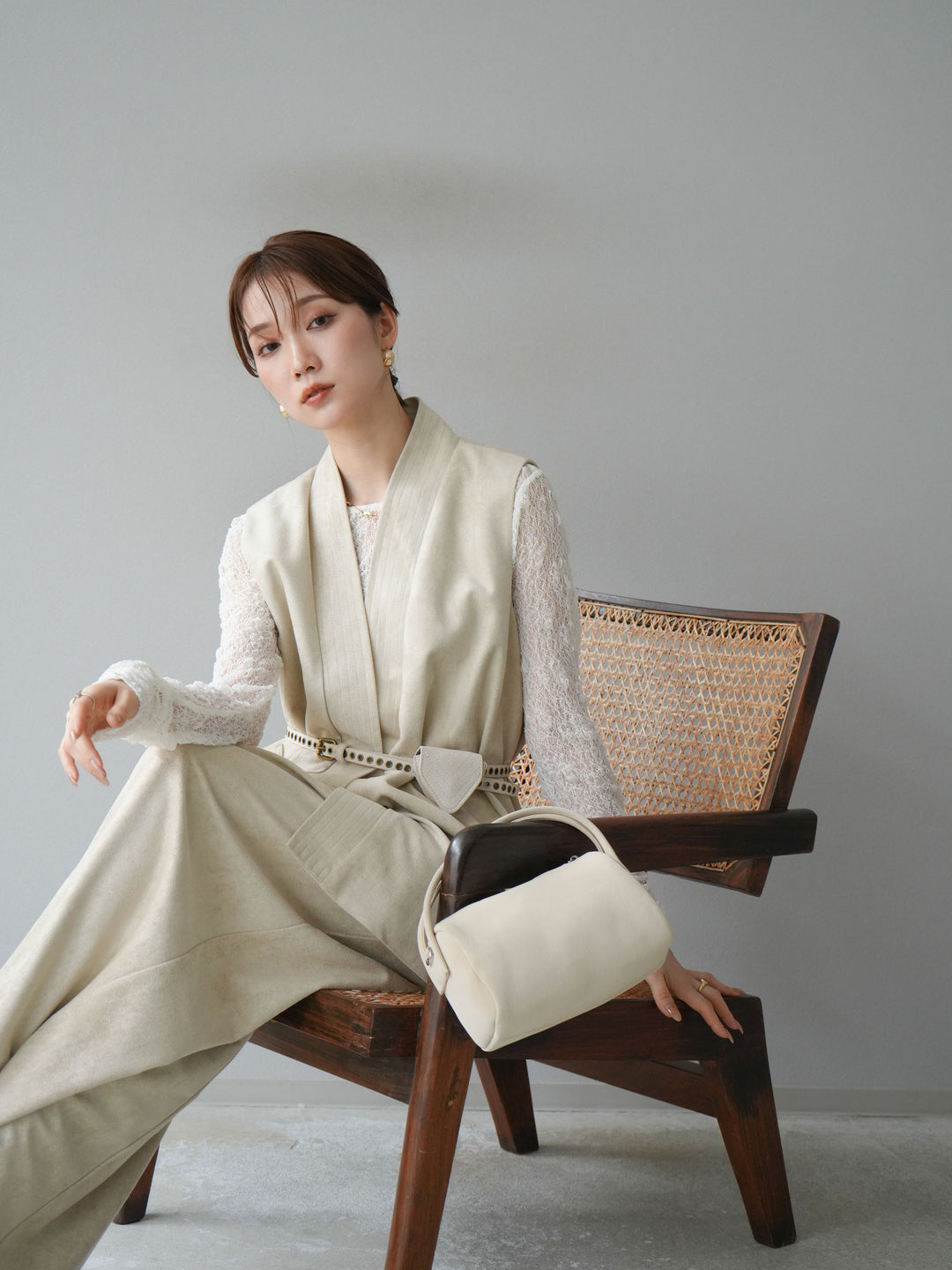 [SET]ポーチベルト付スウェードジレ×パンツSET UP(2set)