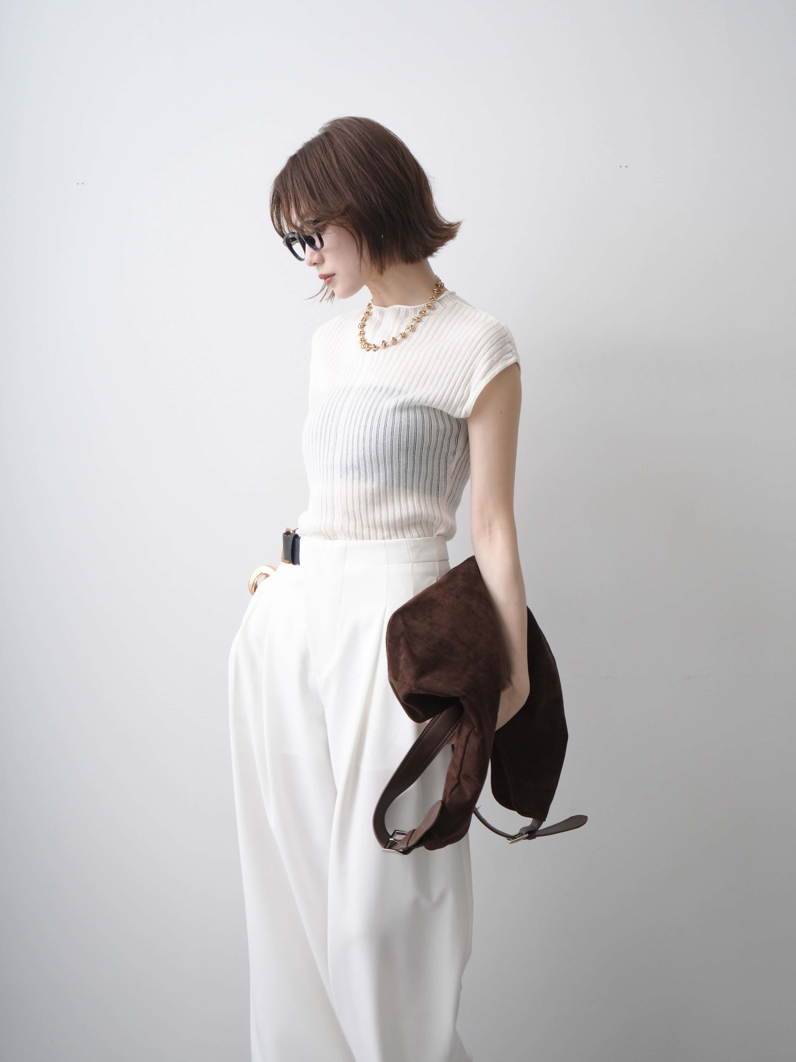 予約]シアーリブフレンチニットトップス/white – Lumier