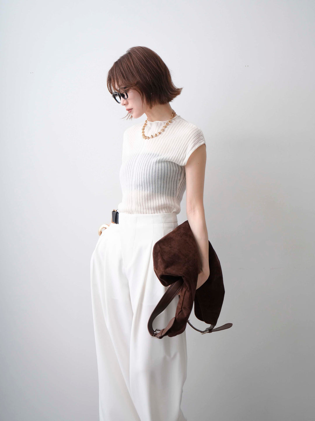 [予約]シアーリブフレンチニットトップス/white
