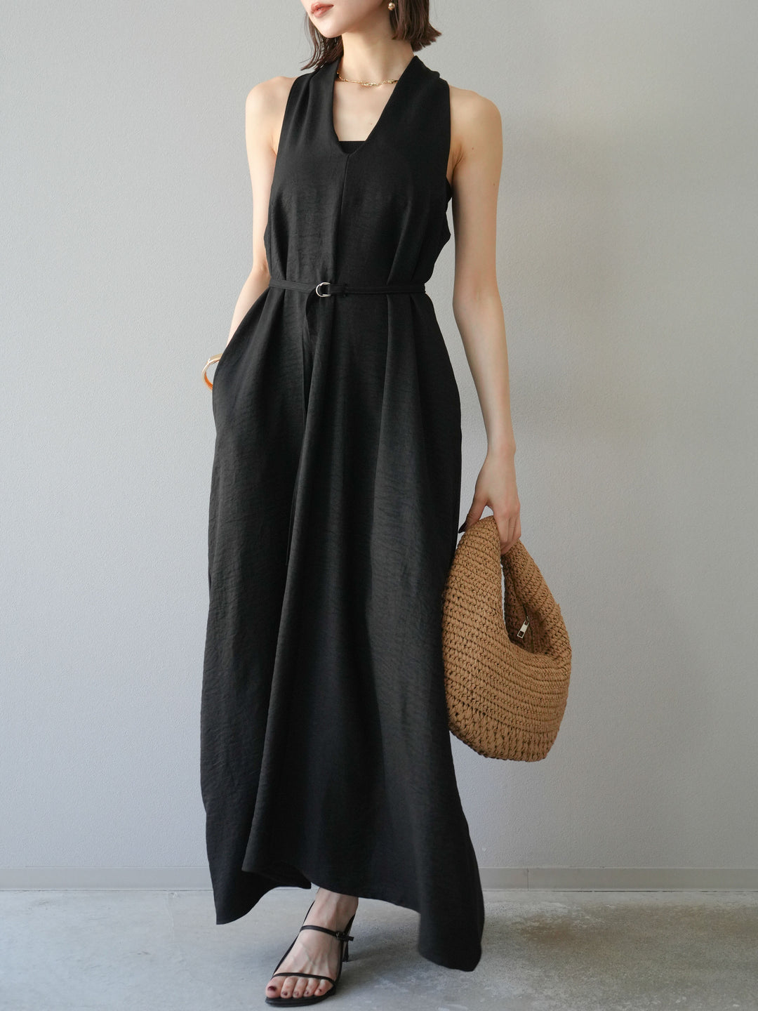 【預購】環形設計不均勻染色洋裝/黑色