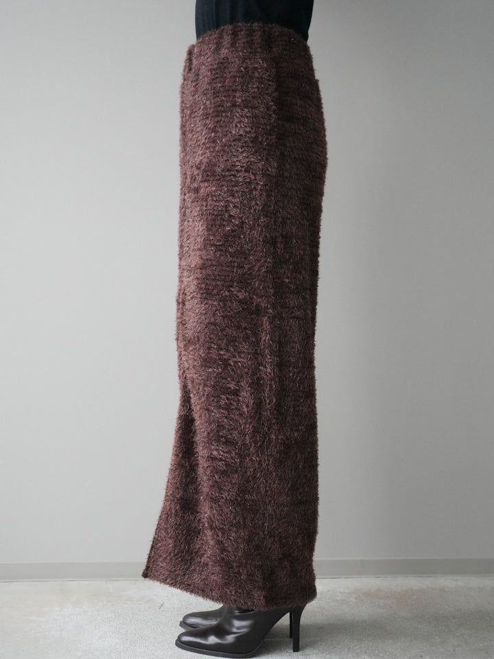 [予約]ラメシャギーフロントジップスカート/brown