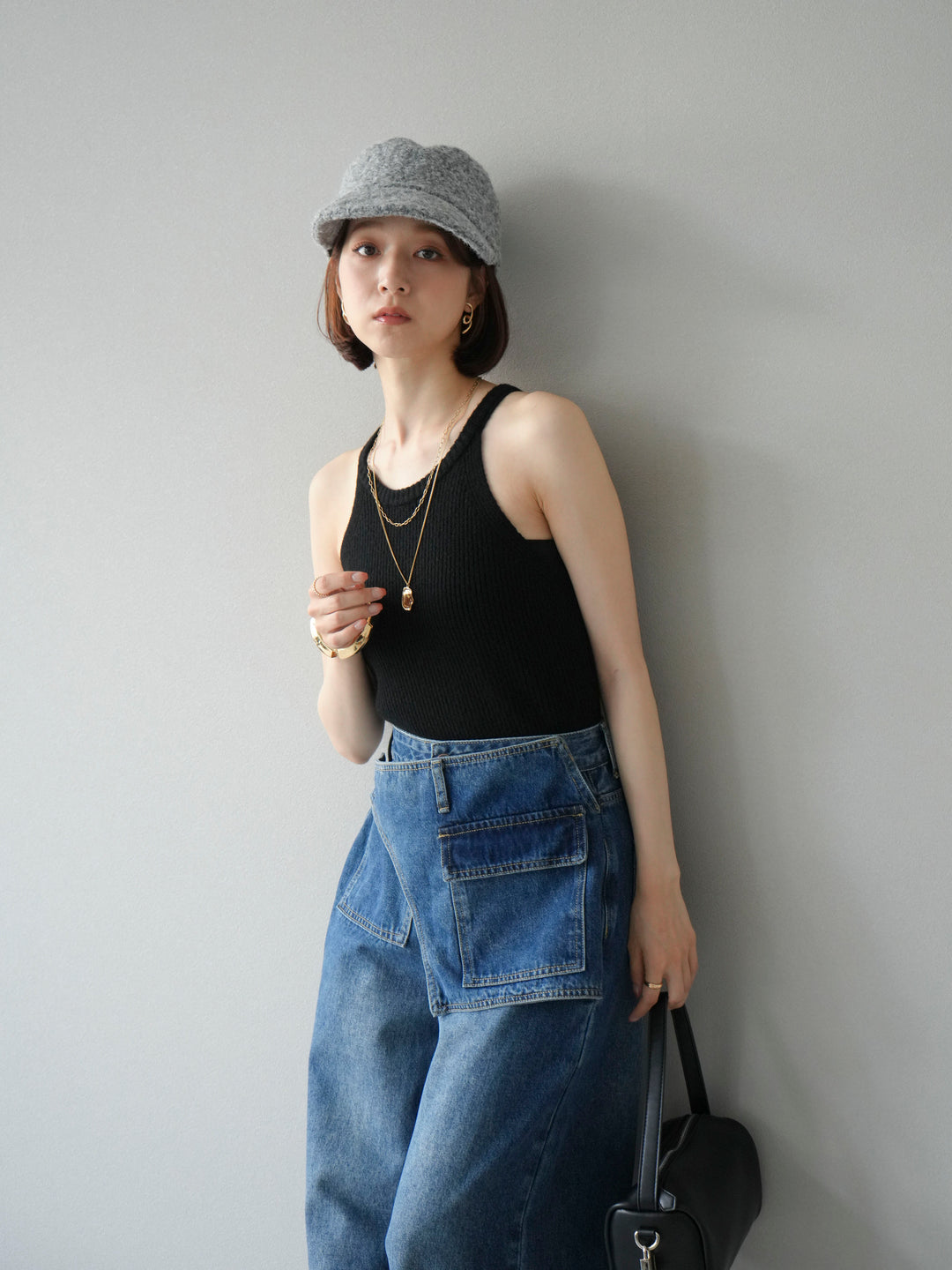 [予約]リブニットアメスリタンクトップ/ブラック