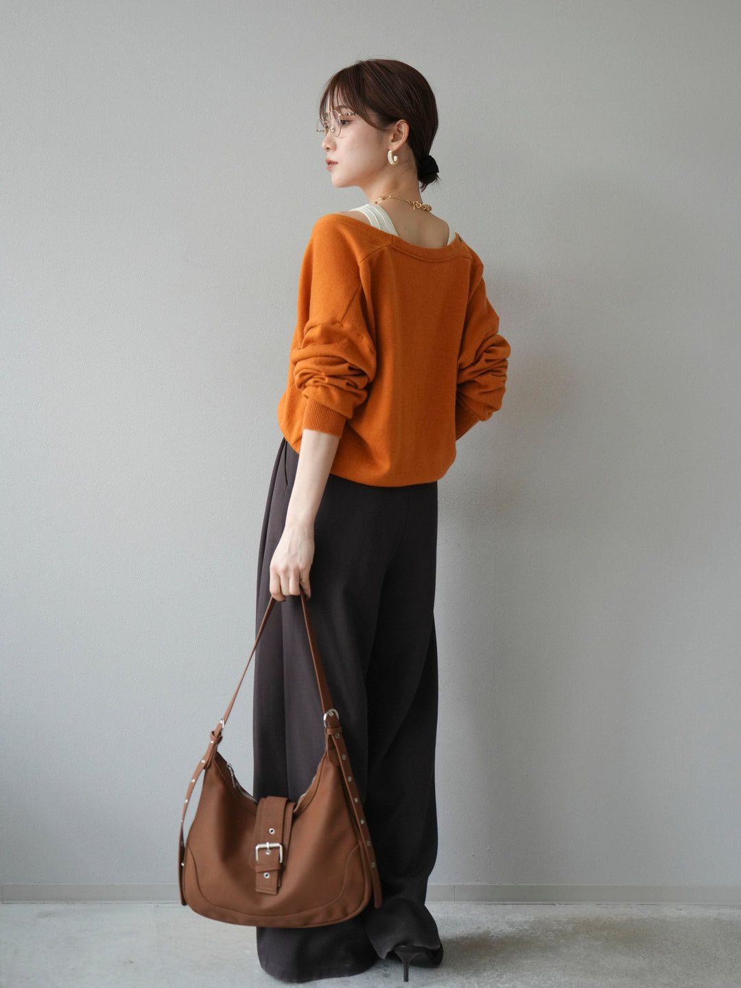 [SET]デザインボタンニットカーディガン＆タンクトップSET+ベルトループデザインワイドパンツ(2set)