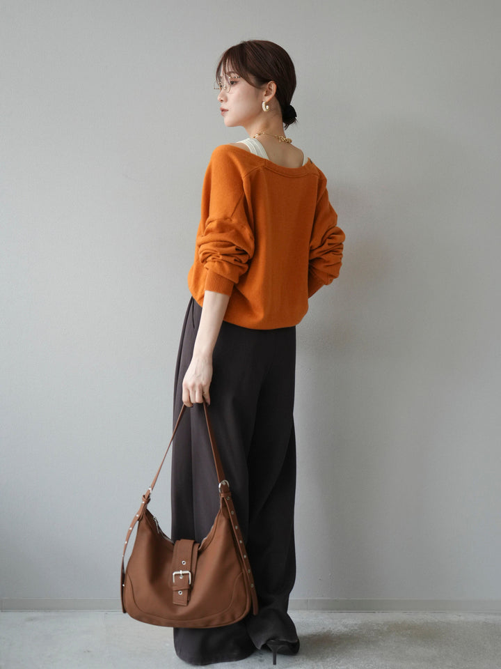 [SET]デザインボタンニットカーディガン＆タンクトップSET+ベルトループデザインワイドパンツ(2set)