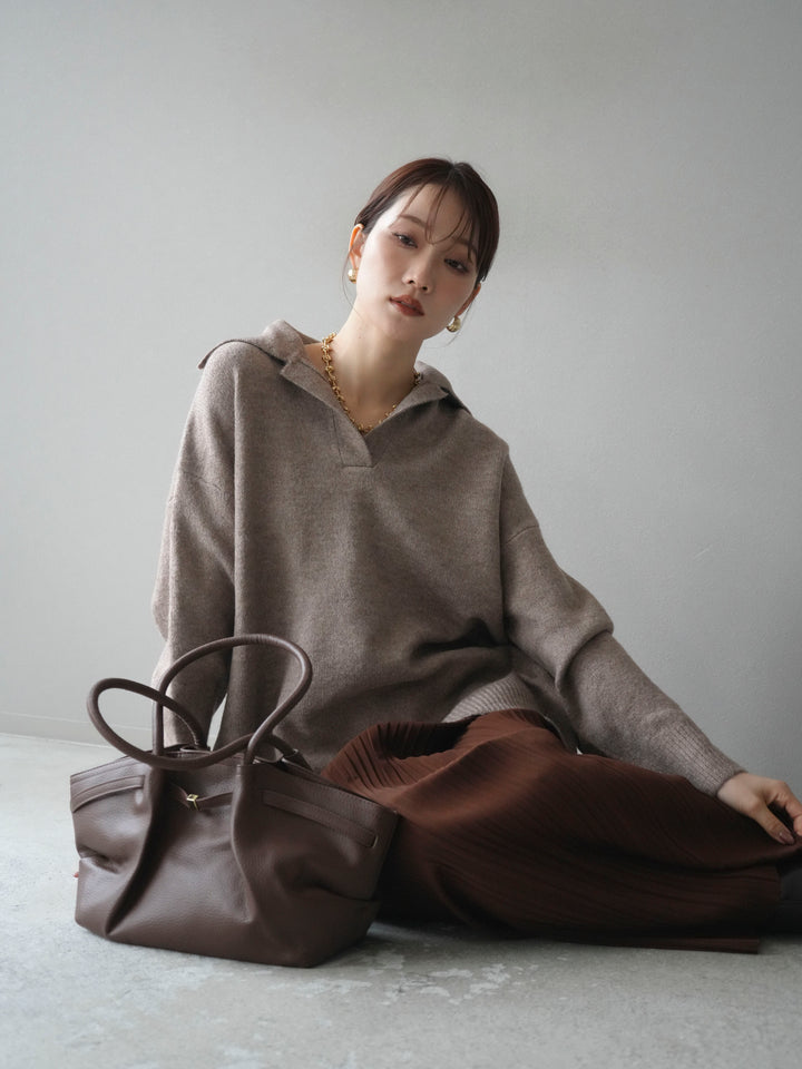 [予約]スキッパーオーバーニットプルオーバー/greige