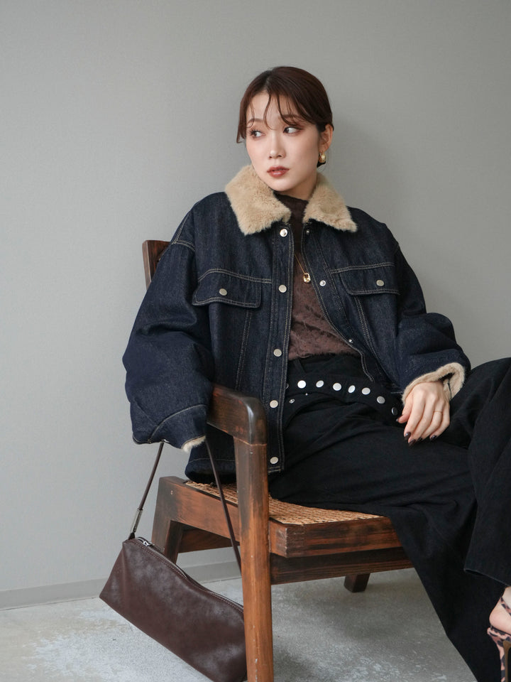 [予約]デニム×ファーステンカラーショートジャケット/indigo