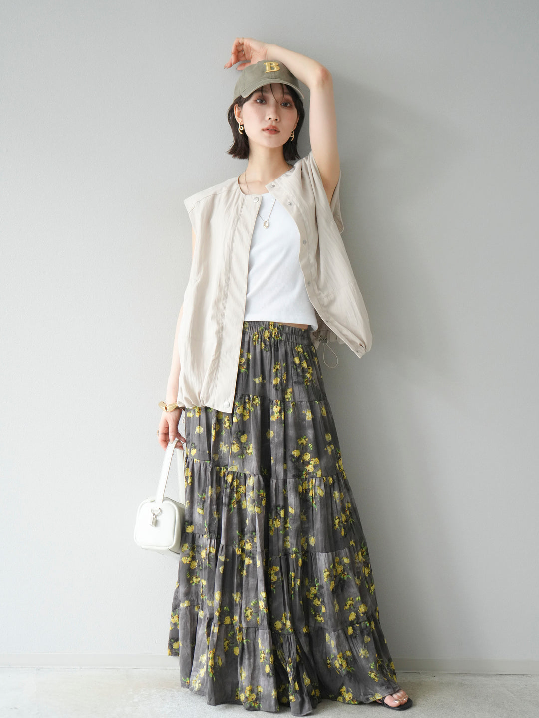 [SET]リネンライクドロストバルーンブルゾン+フラワーワッシャープリーツスカート(2set)