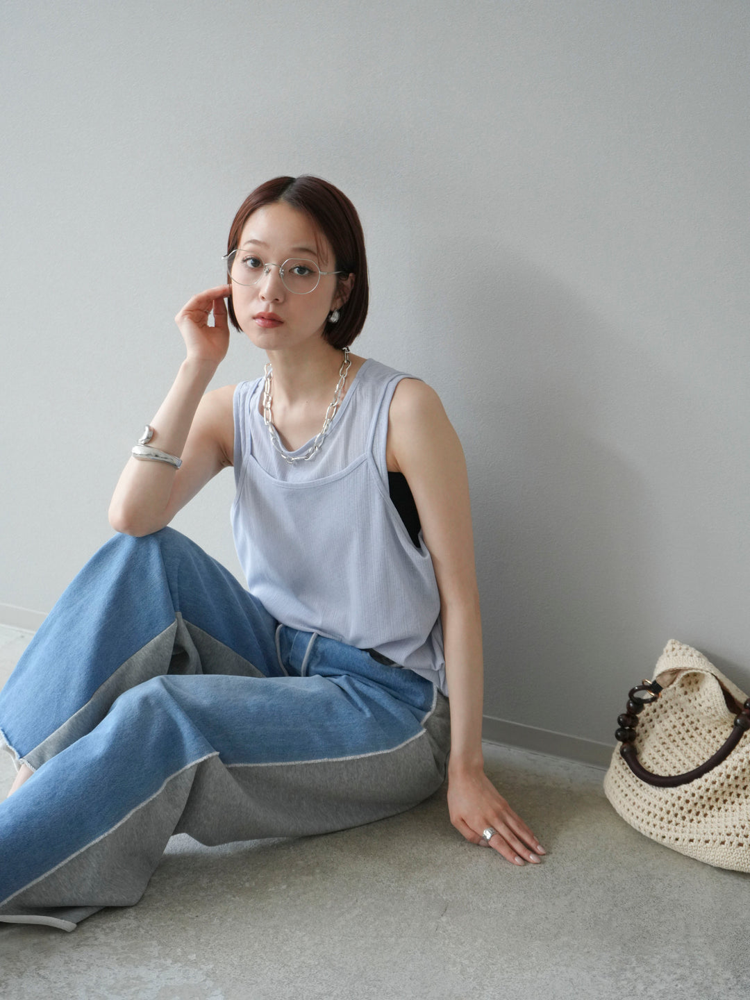 [予約]アイスタッチ2WAYデザインキャミタンク/ブルー