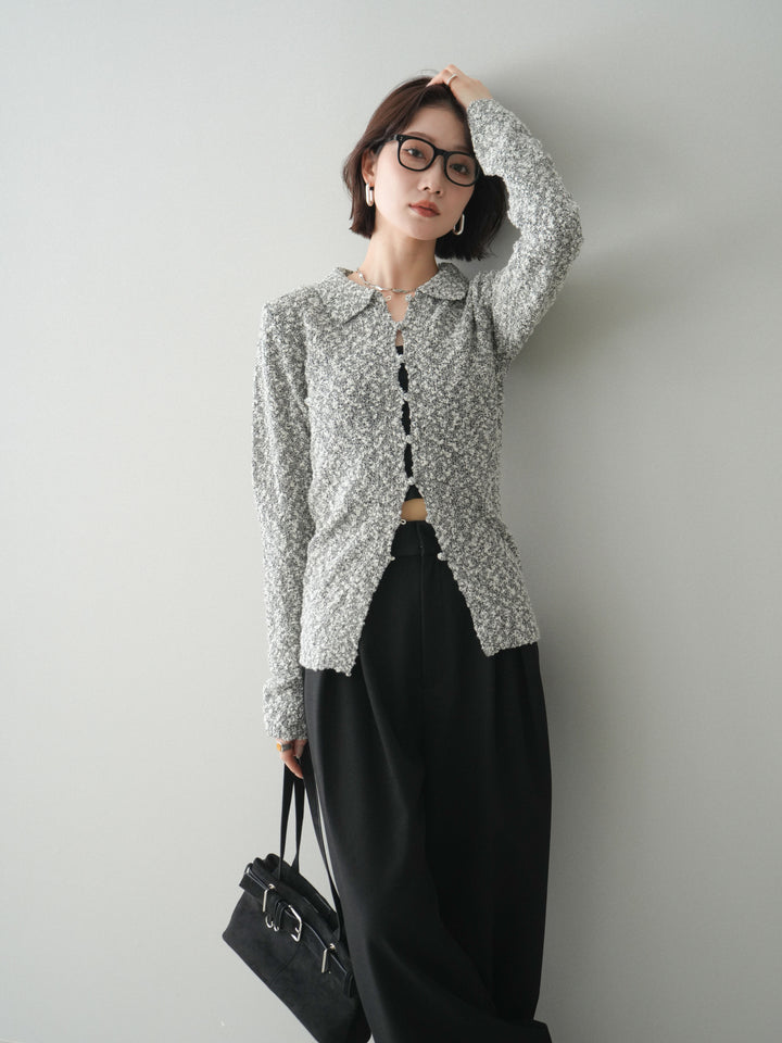 [予約]透かし編みブークレポロニットトップス/mix