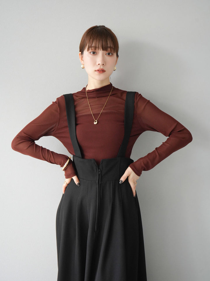 [SET]シアー切替ストレッチ長袖トップス+シアー切替ストレッチトップス(2set)