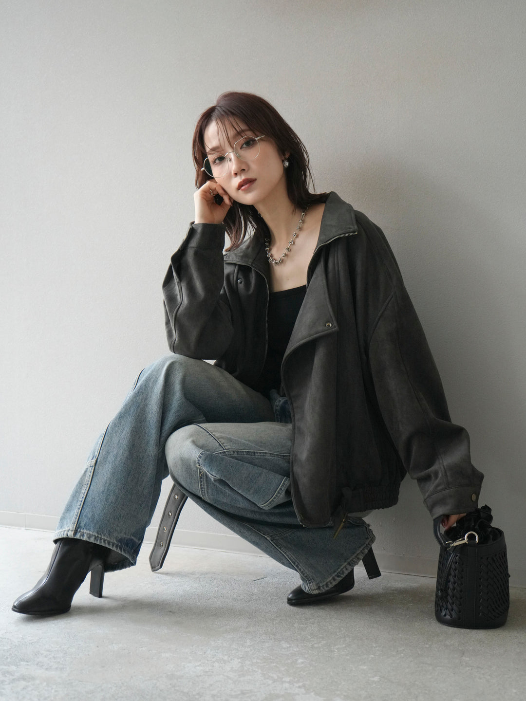 [予約]スエードライダースミドルジャケット/black