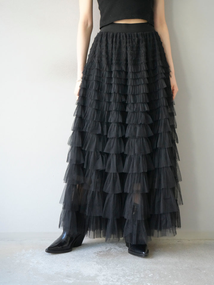 [予約]チュールティアードスカート/ブラック