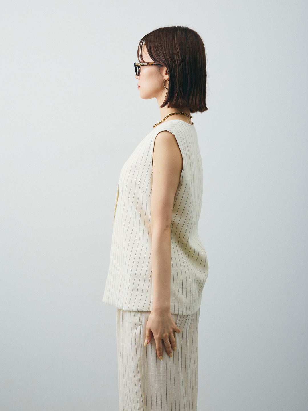 [SET] 條紋背心＆寬褲SET UP（2件套）