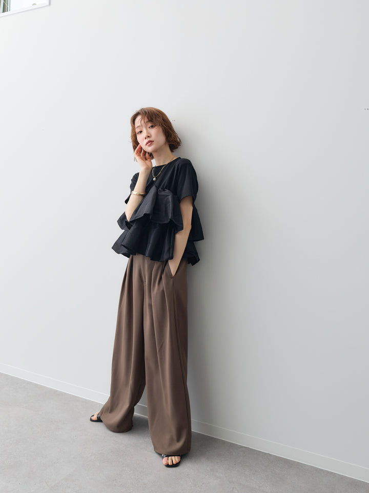 [SET]フリルティアードTEE+クレープデシンタックワイドパンツ(2set)