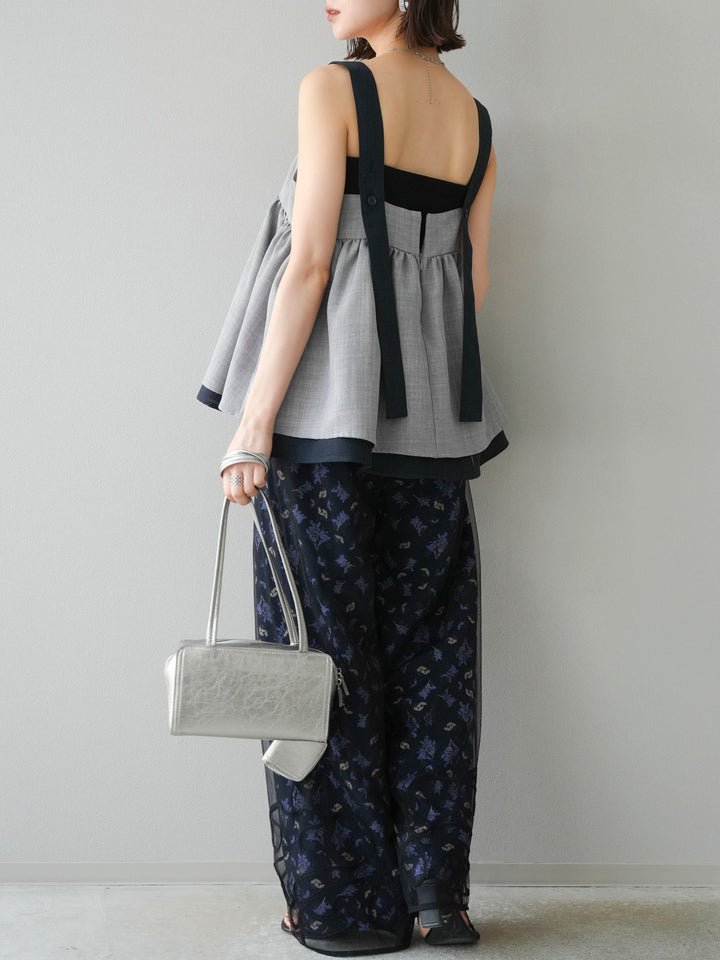 [予約]ブーケプリントタックパンツ/ネイビー