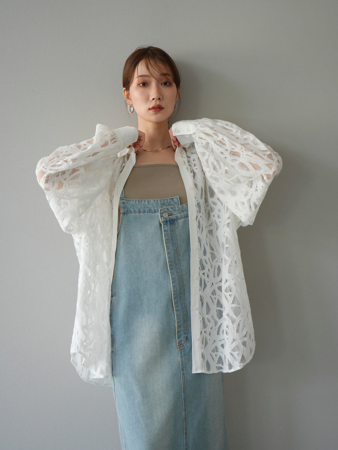 【預購】不對稱牛仔洋裝/奶白色