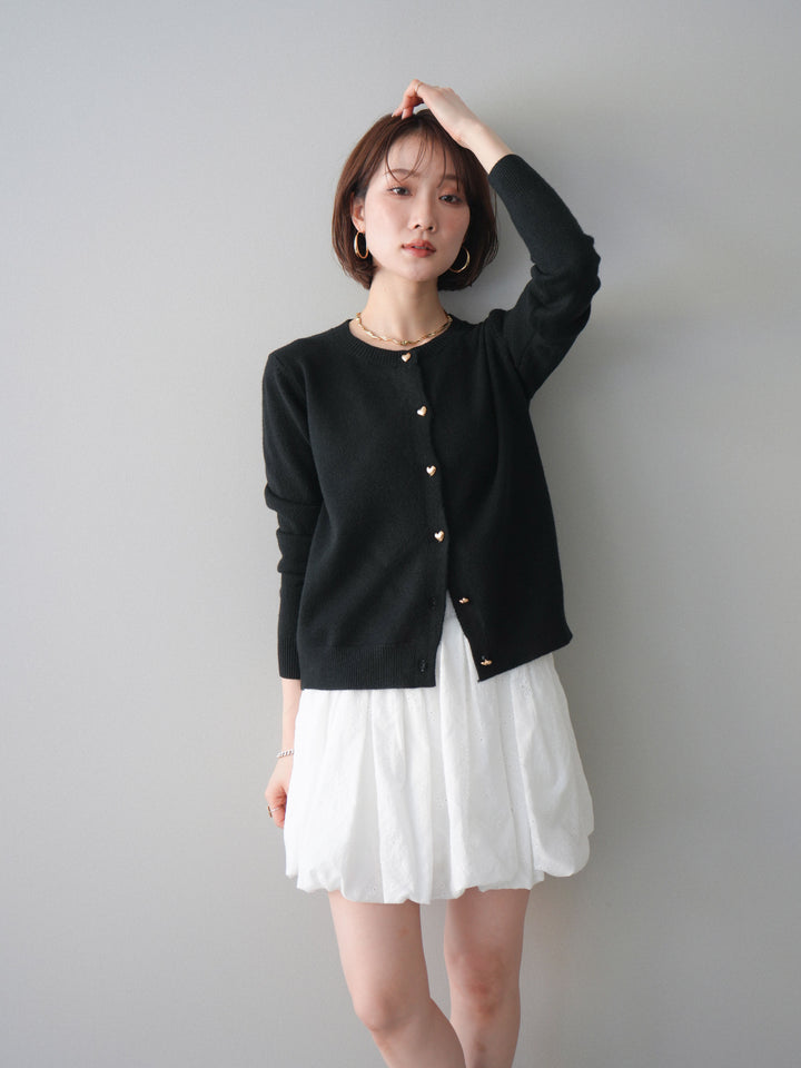 [予約]ハートボタンニットカーディガン/black