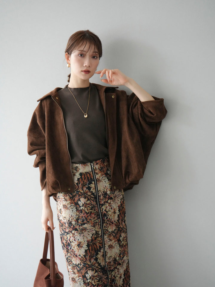 [套裝] 麂皮外套 + 小領法式針織上衣 + 哥布蘭前拉鍊緊身裙（3 套）