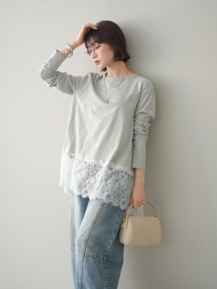 [SET]裾レースロングスリーブTシャツ+選べるアクセセット(2set)