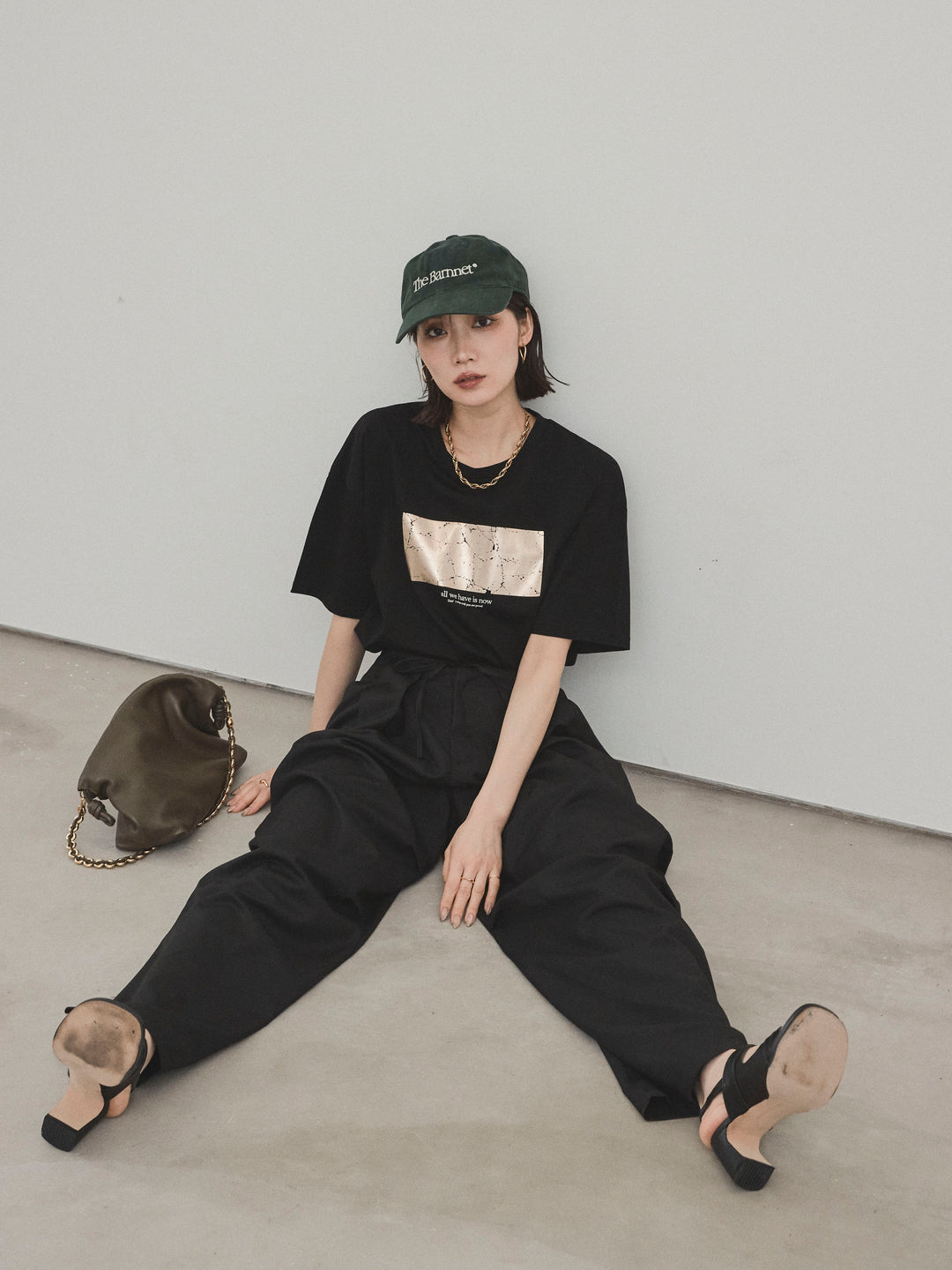 [予約]箔プリントドライタッチコットンTEE /ブラック