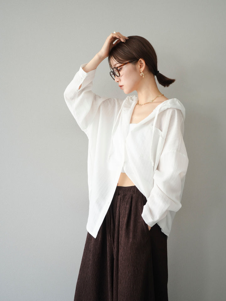 [予約]ワッシャーストライプフーディーシャツ/オフ