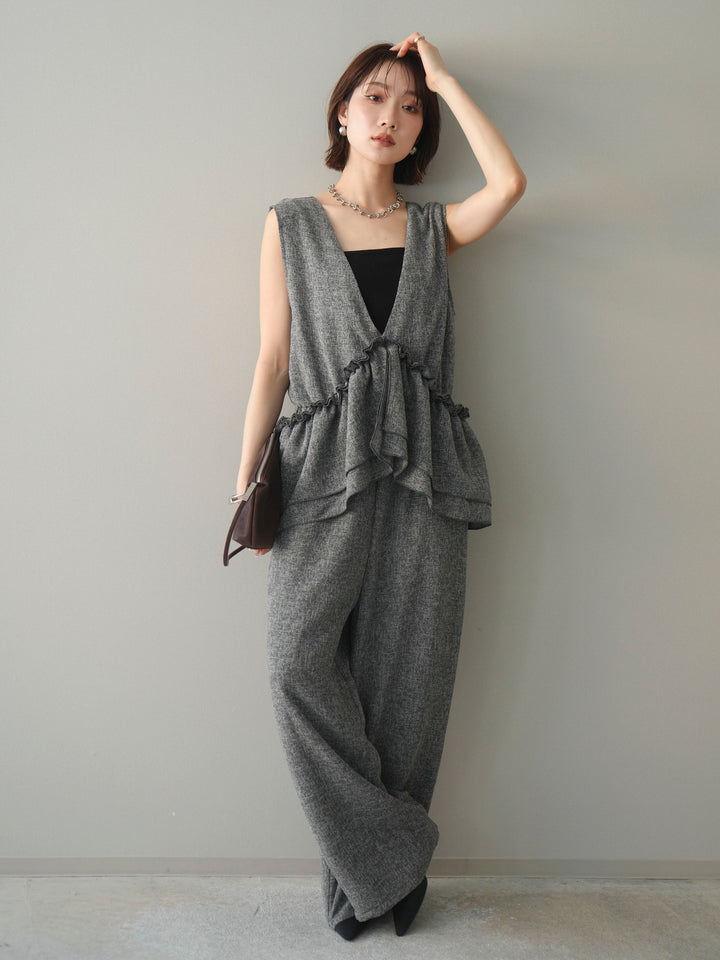 [SET]3WAYミックスツイードギャザーオールインワン+選べるアクセセット(2set)