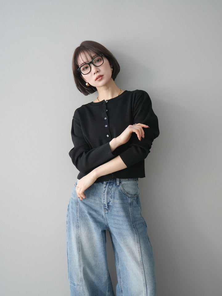 [予約]クリアボタンタックニットカーディガン/black
