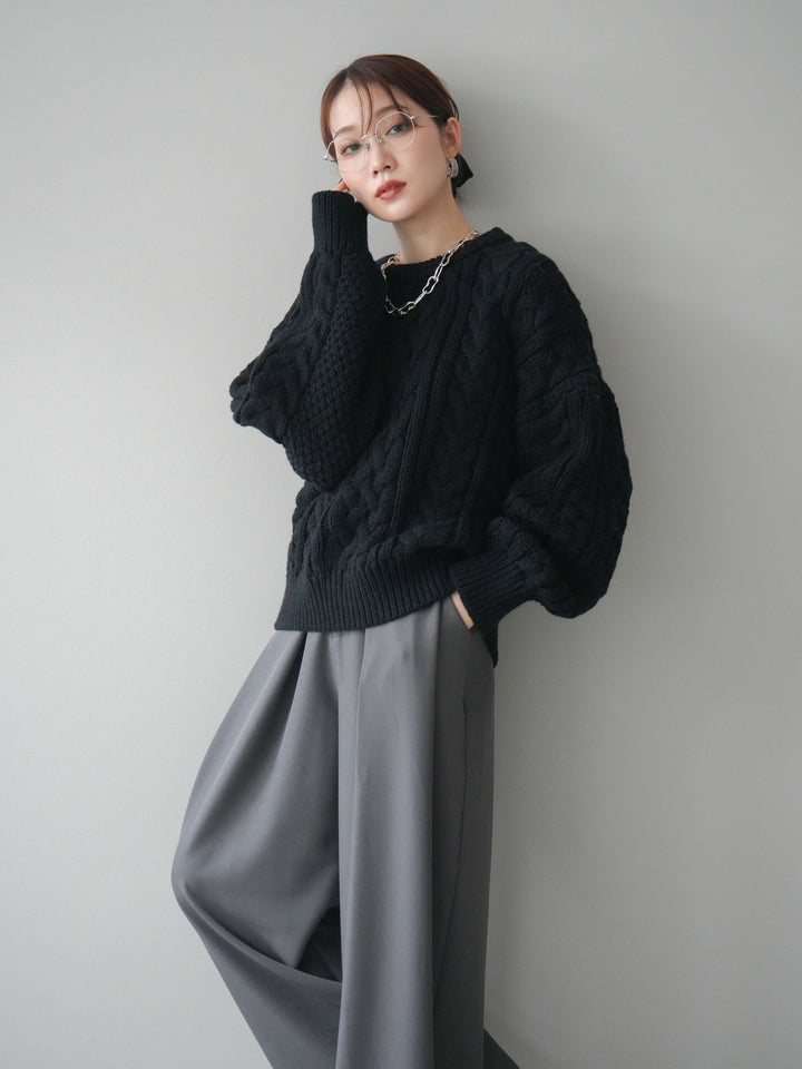 [予約]ボリュームケーブルニットプルオーバー/black