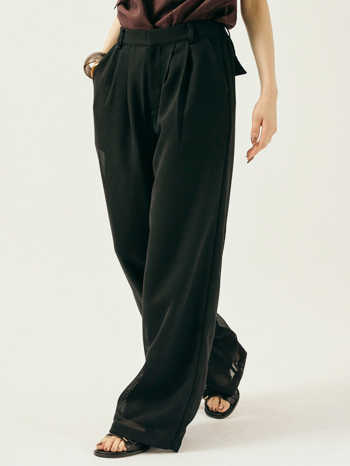 [予約]メッシュタックワイドパンツ/ブラック