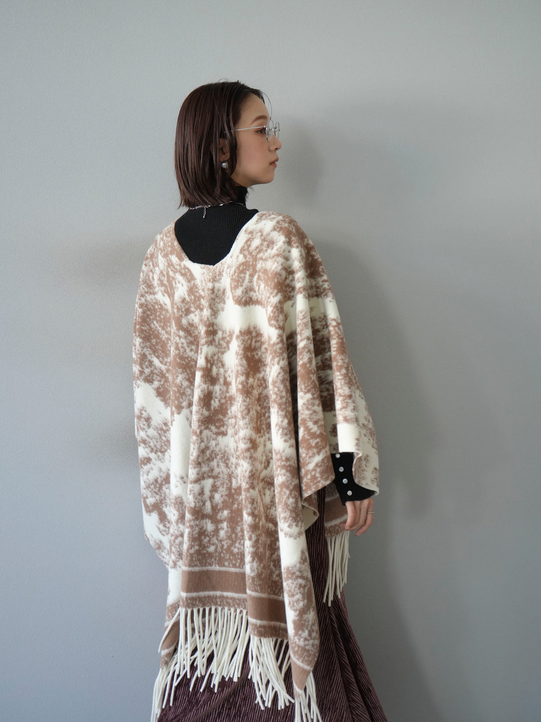 [SET]アブストラクト柄ストールポンチョ+選べるアクセセット(2set)