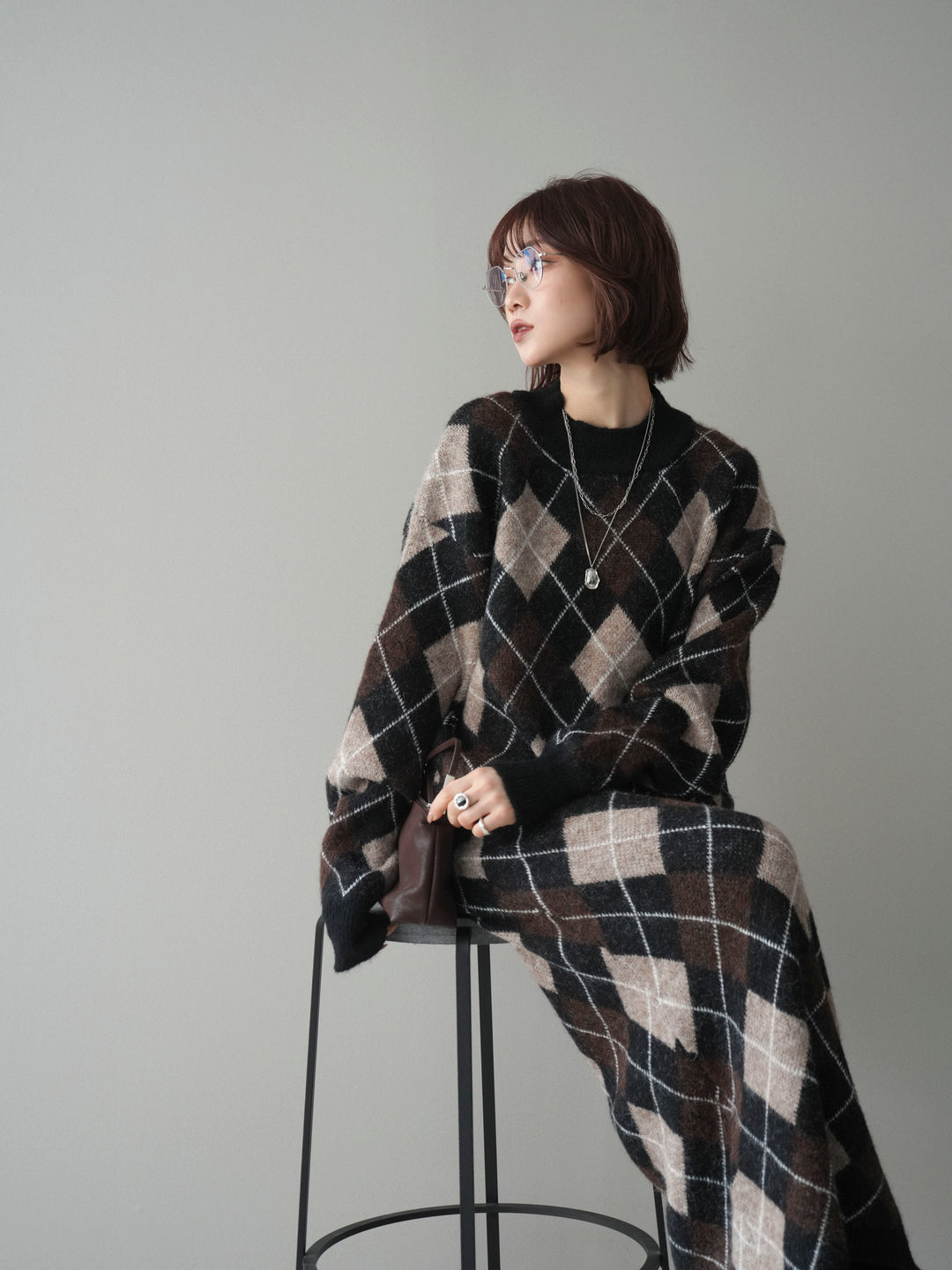 [SET]アーガイルニットプルオーバー&ロングスカートSET UP(2set)