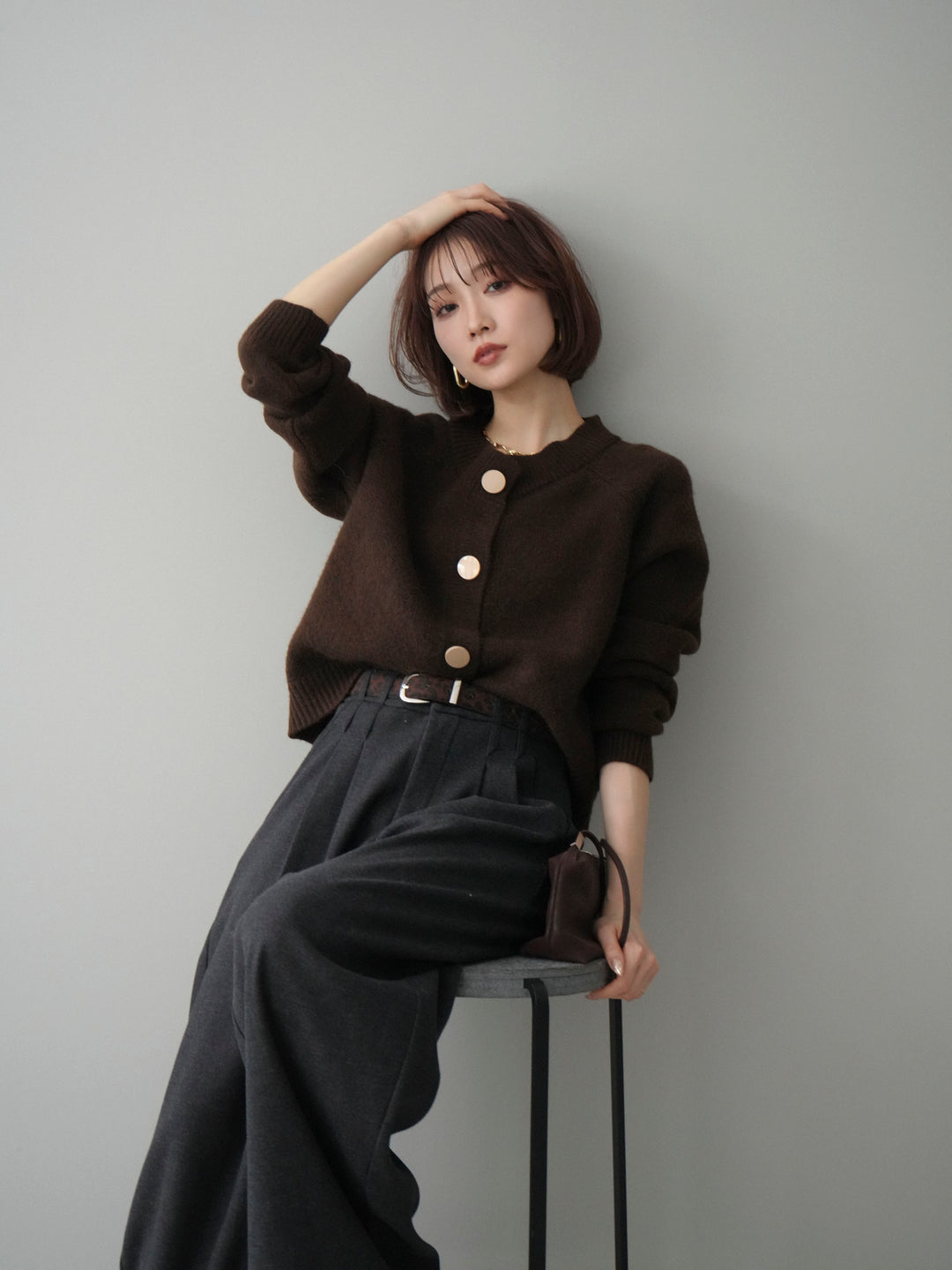 [予約]BIGボタンニットカーディガン/brown