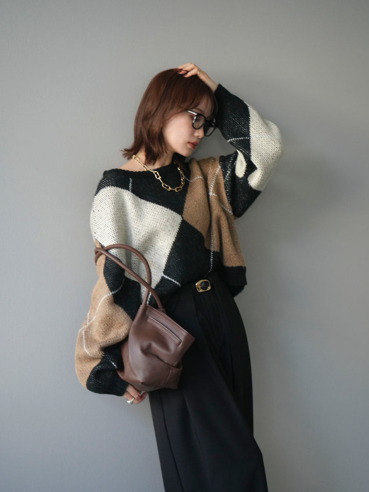 [SET]配色ステッチアーガイル柄ニットプルオーバー+配色ステッチアーガイル柄ニットプルオーバー(2set)