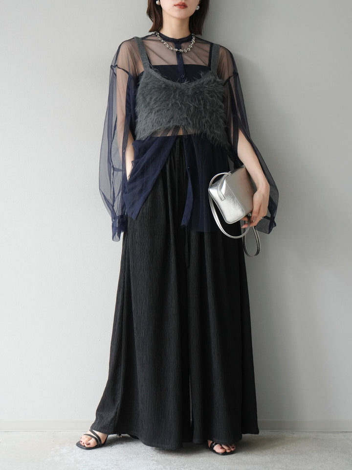 [予約]2WAYスリーブチュールシャツ/ネイビー