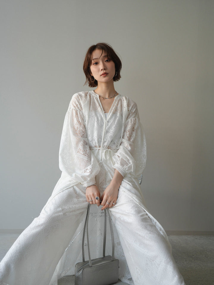 [SET]シアーレースロングガウン+シアーレースイージーパンツ(2set)