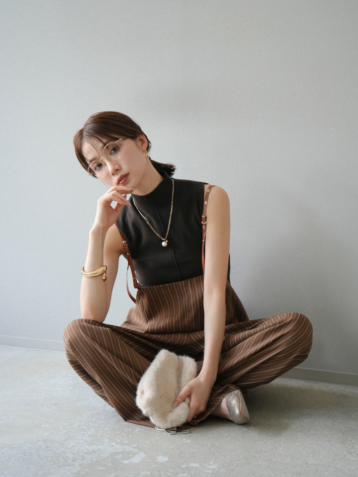 [予約]ヘリンボーンストライプサロペット/ブラウン