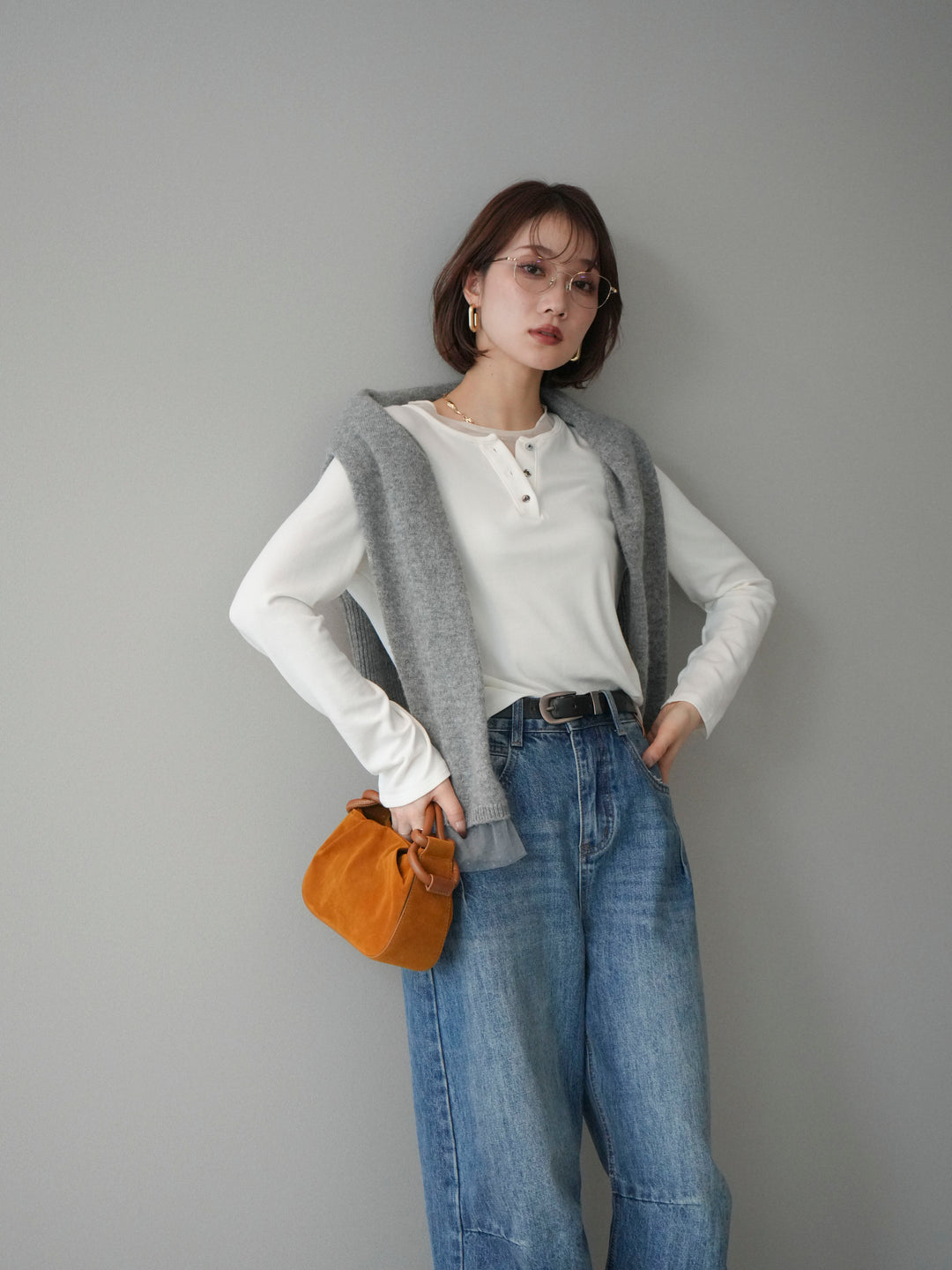 [予約]チュールレイヤードヘンリーネックカットソー/ivory