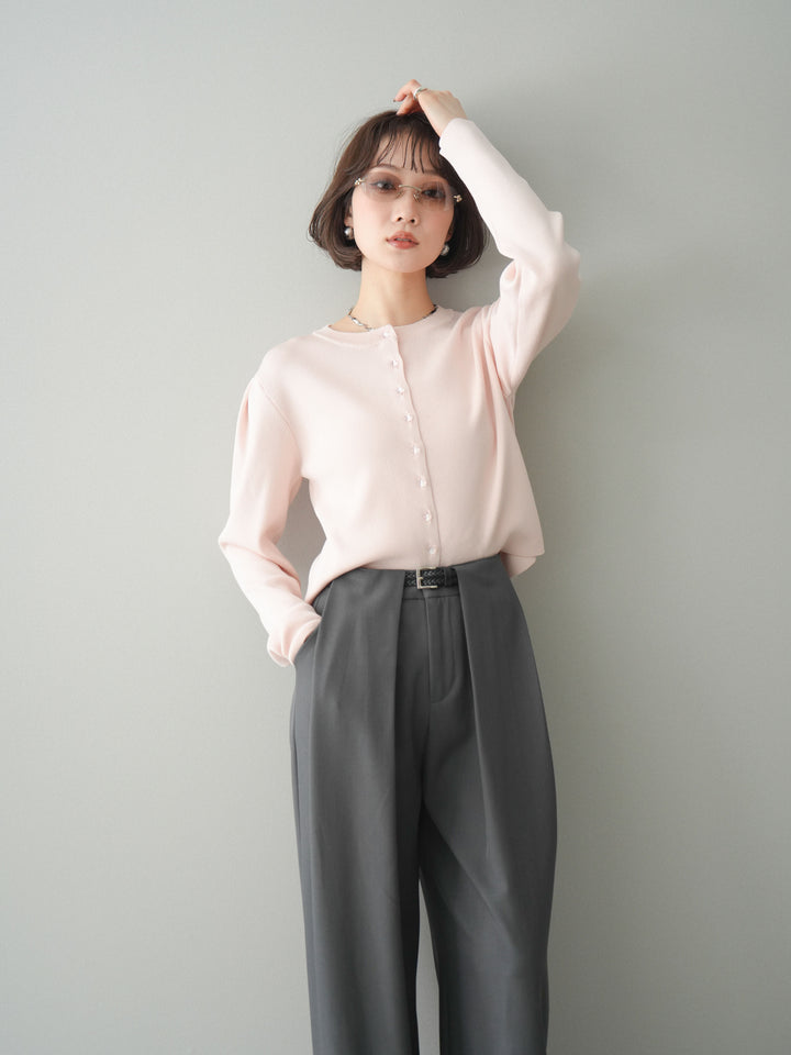 [予約]クリアボタンタックニットカーディガン/pink