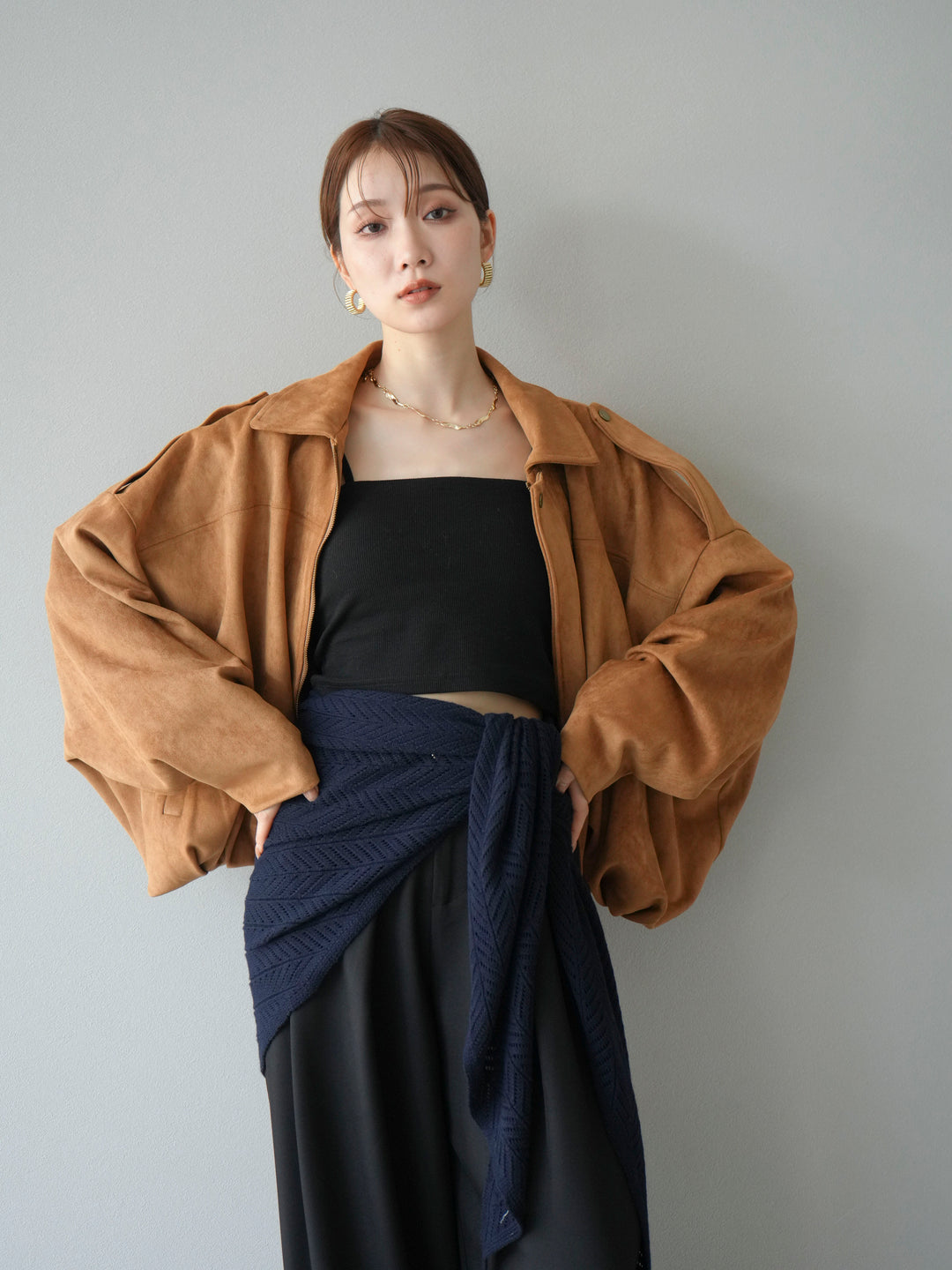 [SET] 麂皮外套+皮帶環設計寬褲（2套）