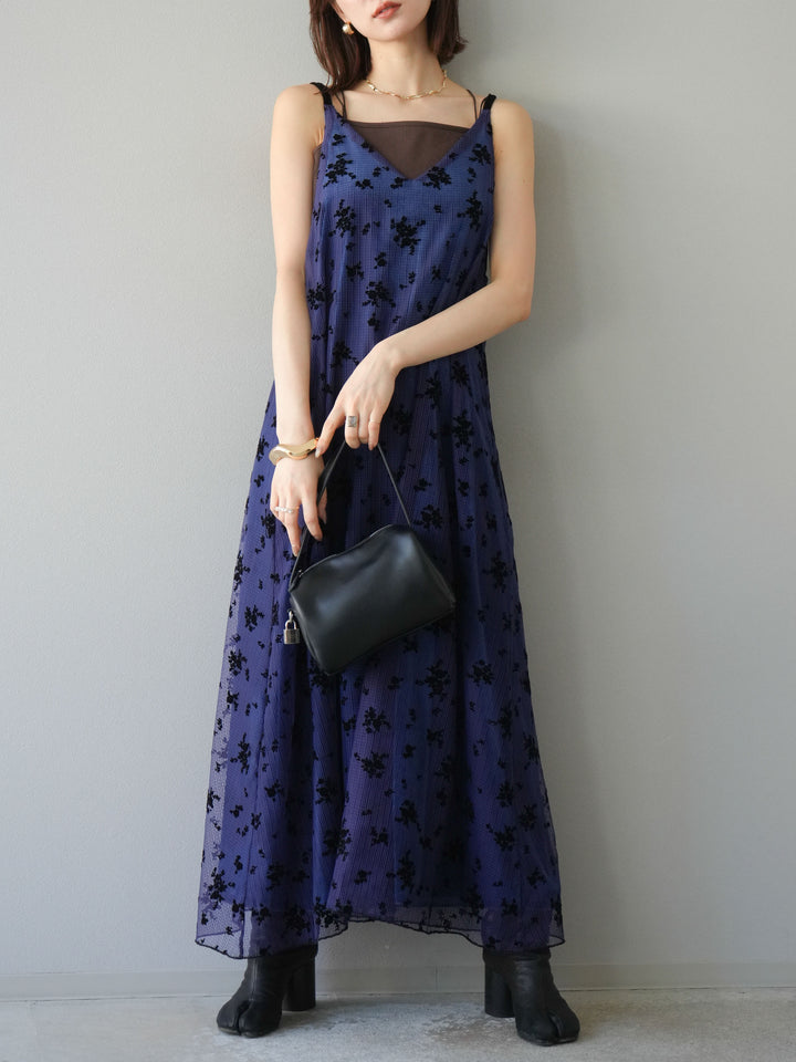 [予約]フロッキーチュールレイヤードベロアキャミワンピース/パープル