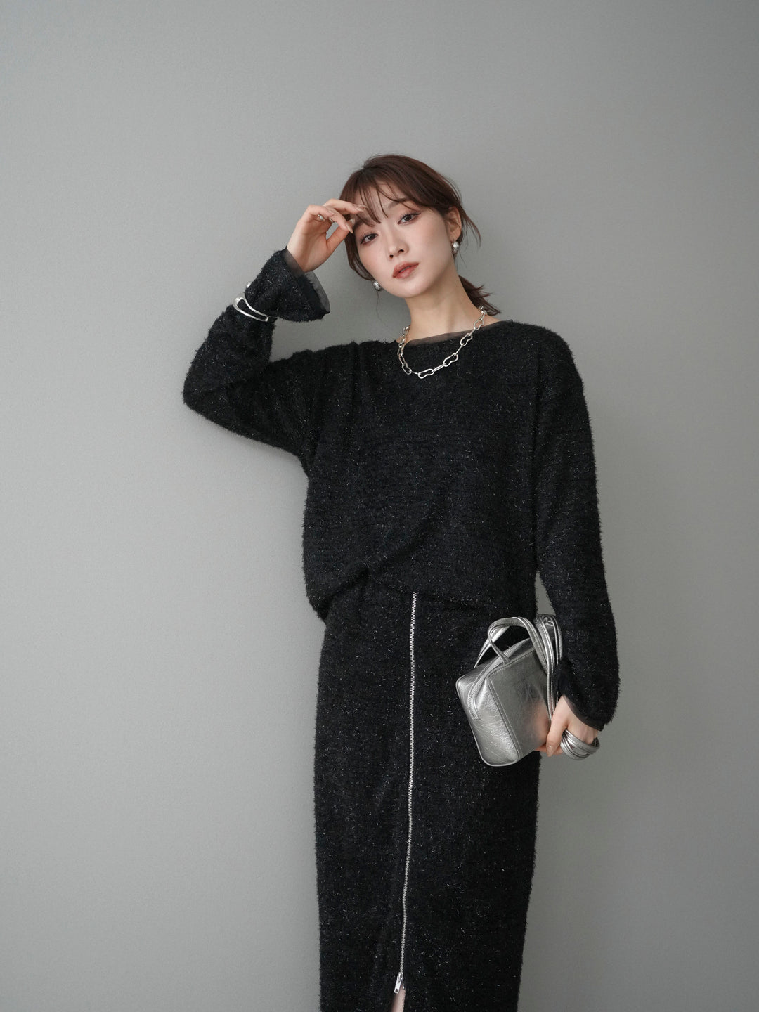 [予約]ラメシャギートップス/black