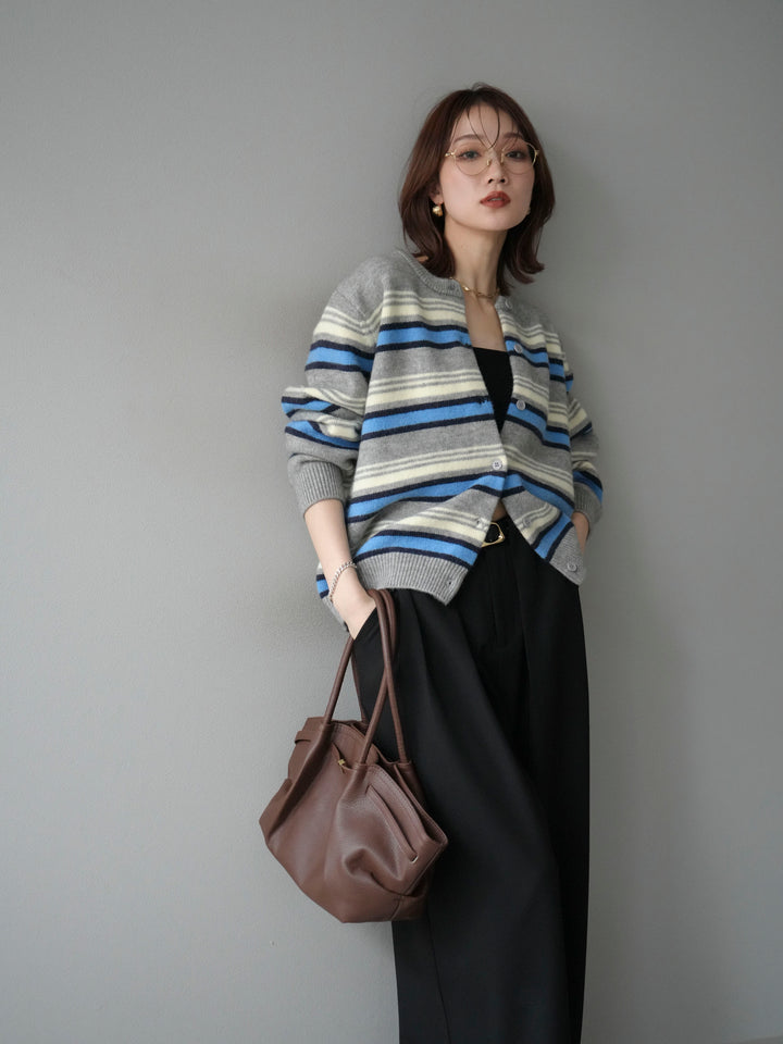 [予約]マルチボーダーニットカーディガン/gray