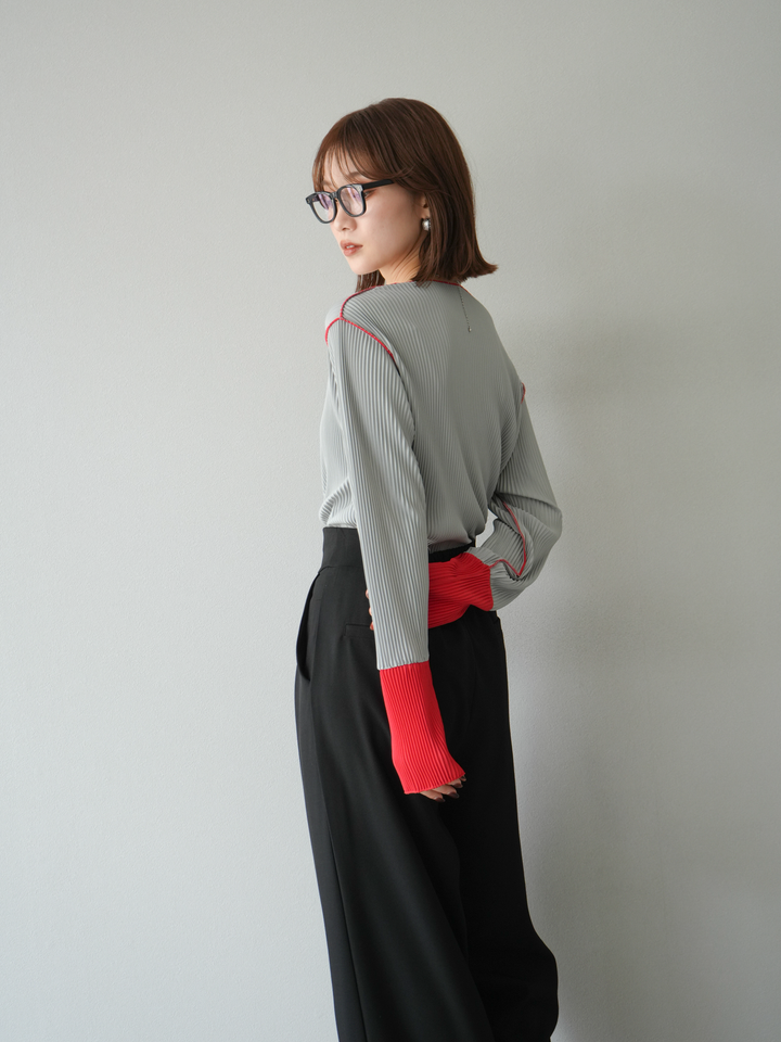 [予約]バイカラープリーツトップス/グレー