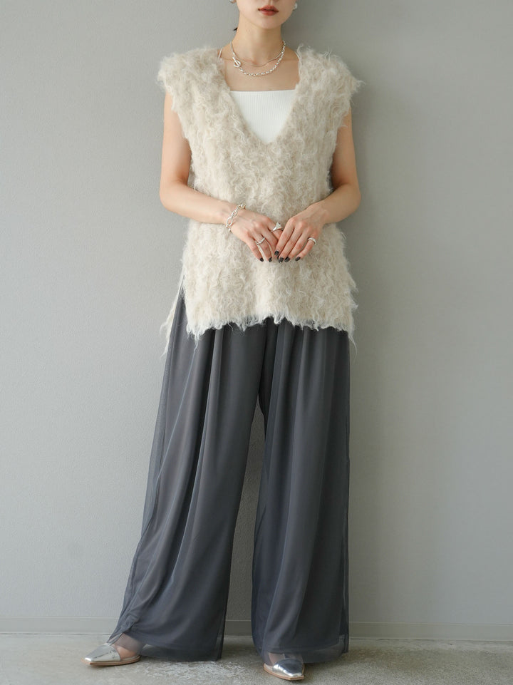 [予約]ウール混ミックスヤーンニットベスト/アイボリー