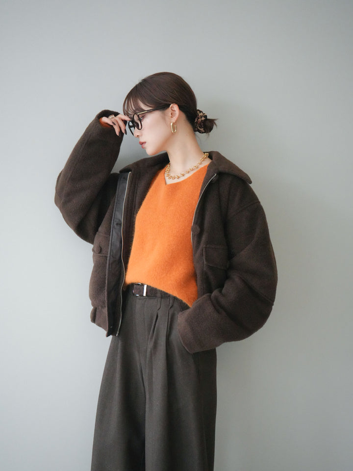 [SET]ウールライクフライトジャケット+アニマル柄ベルト付きウールタッチワイドパンツ(2set)